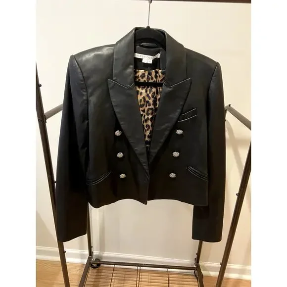 Veronica Beard Nevis Black Leather Cropped Jacket size 6 - Picture 2 of 6